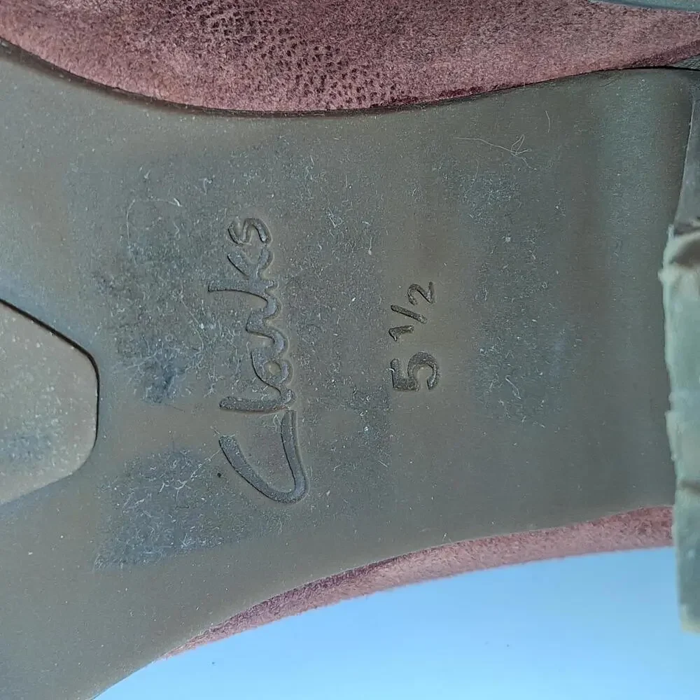 Clarks Handcrafted Rust Red Peep Toe Block Heel Leather Pumps Women's Size 5 1/2 - Picture 7 of 8